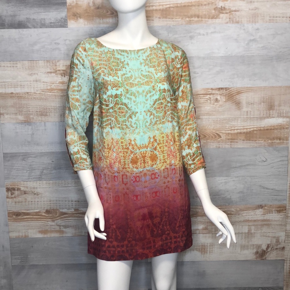 Anthro Maeve Cleome Silk Ombre Print Dress